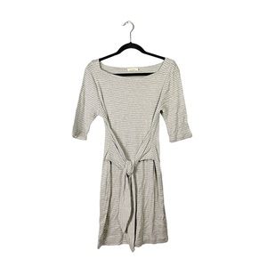 Crescent 3/4 Sleeve Grey White Striped Casual Midi Dress Size Medium